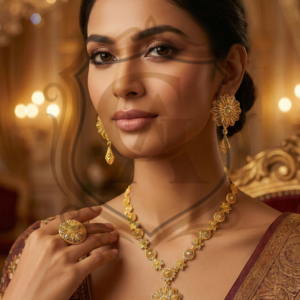 Royal Blossom Pure Gold Necklace & Earrings Set